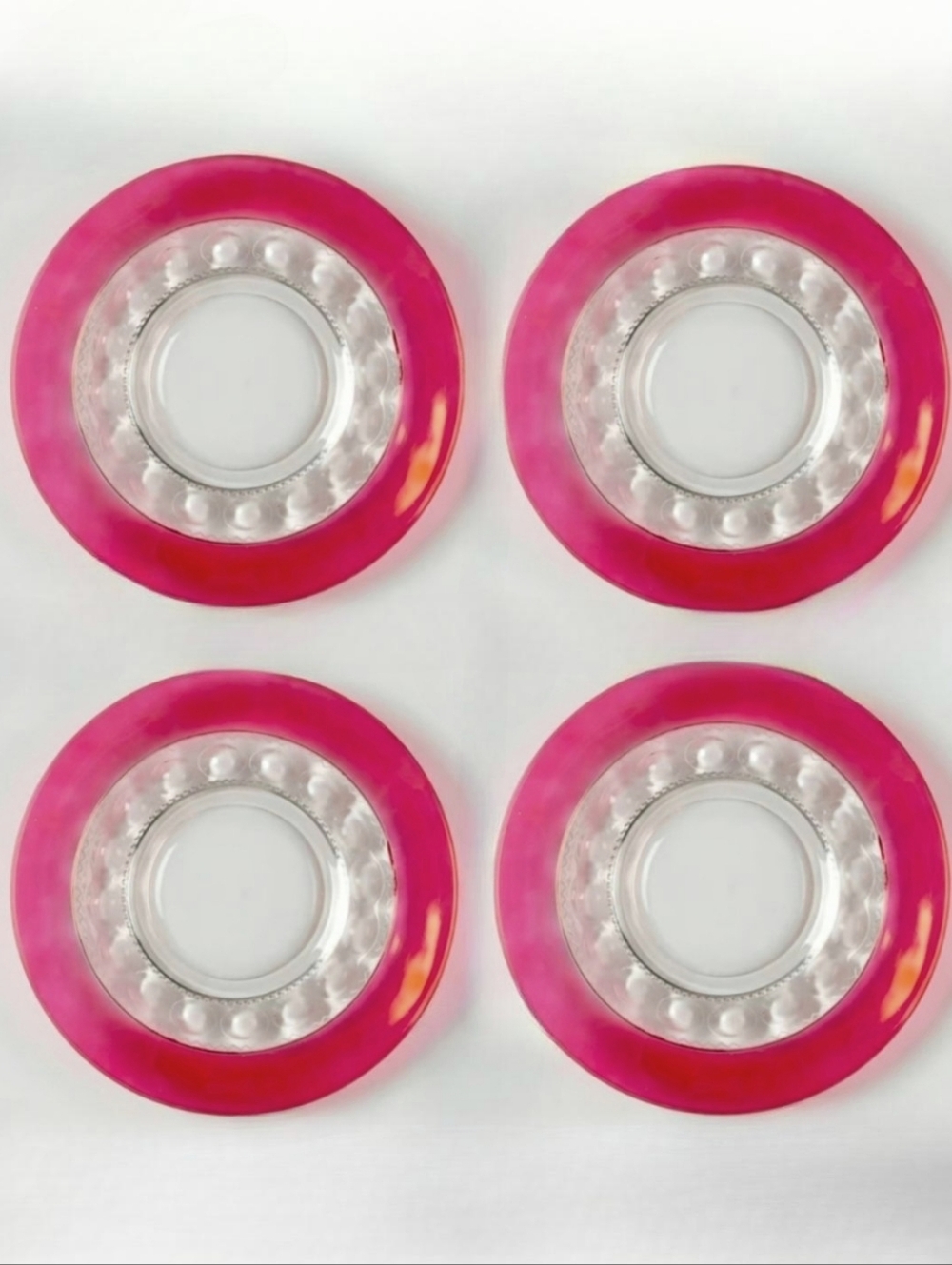 Set of 4 Vintage Kings Crown Red Thumbprint Dessert Dishes Lunch Sandwich Plates